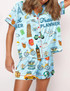  Travel Planner Satin Pajama Set For Women 