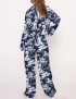 Blue Poodle Dog Silky Satin Pajama Set For Women
