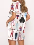 Rock Star Print Silky Satin Pajama Set For Women