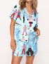 Rock Star Print Silky Satin Pajama Set For Women