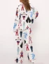 Rock Star Print Silky Satin Pajama Set For Women