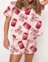 Pepper Drink Pink Coquette Bow Silky Satin Pajama Set For Women