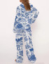 America 250 Chinoiserie Style Silky Satin Pajama Set For Women