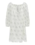 Diamond Poodles Print Silk Puff Sleeve Dress