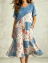 Floral Patchwork Denim Print Dress For Women