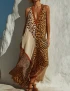 Stylish Spliced Leopard Print Satin Maxi Dress For Women