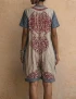 Cotton Linen Vintage Print V Neck Short Sleeve Jumpsuit With Pockets For Women
