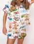 Athens Greece Travel Silky Satin Pajama Set For Women