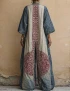 Cotton Linen Vintage Print V Neck 3/4 Sleeve Jumpsuit With Pockets For Women