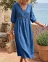 Cotton Linen Boho Inspired V Neck Loose Fit Dress