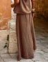 Linen Solid Color Wide Leg Pants Two Piece Sets For Women