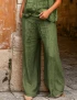 Linen Solid Color Wide Leg Pants Two Piece Sets For Women