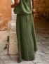 Linen Solid Color Wide Leg Pants Two Piece Sets For Women