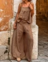 Linen Solid Color Wide Leg Pants Two Piece Sets For Women