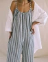 Striped Cotton Linen Wide Leg Jumpsuit For Women