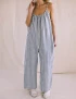 Striped Cotton Linen Wide Leg Jumpsuit For Women