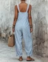 Cotton Stripe Jumpsuit With Pockets For Women