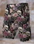 Retro Flowers And Skulls Cargo Shorts