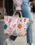 Pink Floral Pumpkin PVC Tote Bag