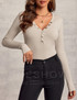 sheshow Gold Button Long Sleeve Ribbed Bodysuit For Women 