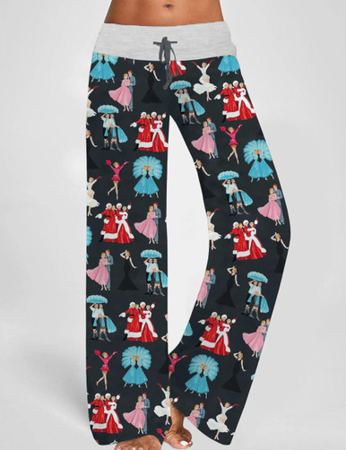 White Christmas Contrast Wide Leg Pants For Women