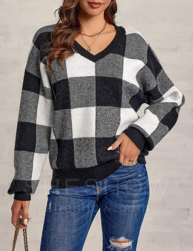 Checkered Knit Sweater