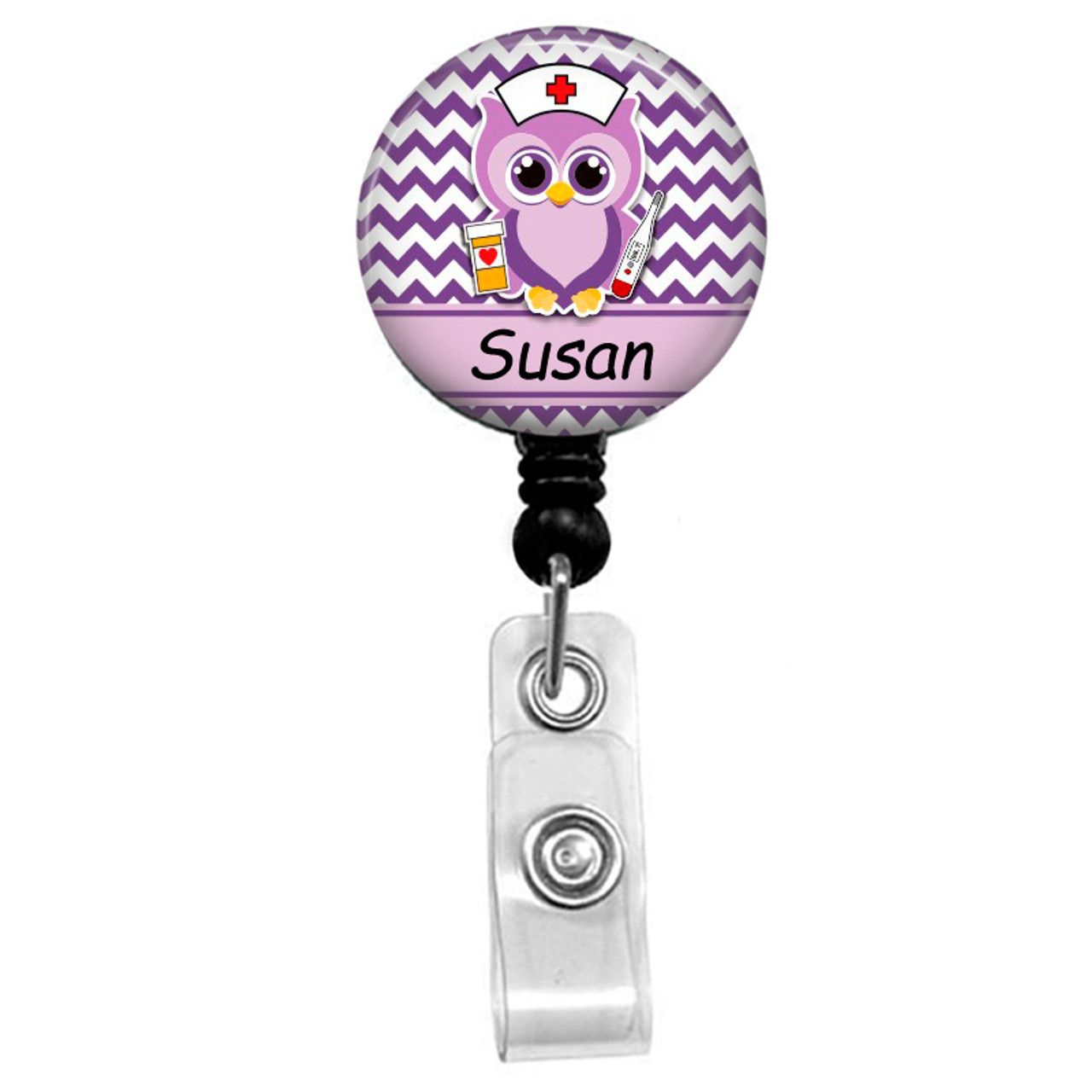 Personalized Name Purple Owl Nurse Mylar| Retractable ID Badge Reel