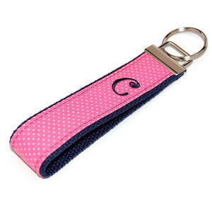 Pink White Swiss Dot on Navy Blue Personalized Key Chain Fob Pink White Swiss Dot on Navy Blue Personalized Key Chain Fob