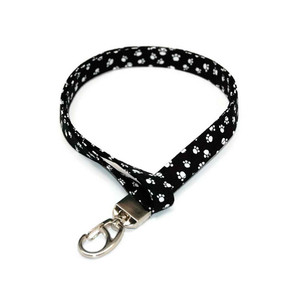 Black & White Paw Print Fabric Lanyard Picture 1 Black & White Paw Print Fabric Lanyard Picture 1