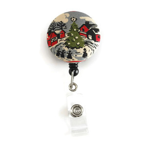 vintage christmas id badge reel with fabric cover
