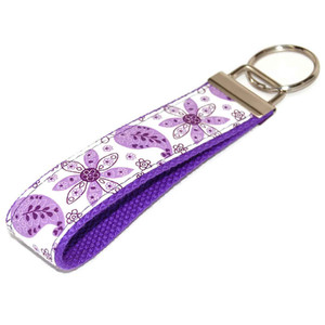 purple paisley keychain silver hardware in wristlet size purple paisley keychain silver hardware in wristlet size