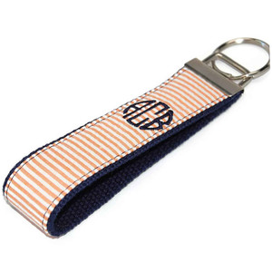 Orange Seersucker on Navy Personalized Key Fob Orange Seersucker on Navy Personalized Key Fob
