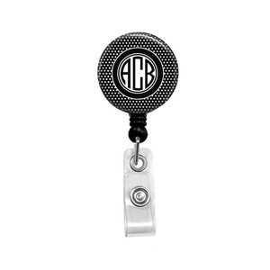 Black White Swiss Dot Monogram Personalized ID Badge Reel Black White Swiss Dot Monogram Personalized ID Badge Reel