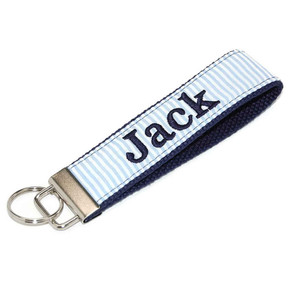 Blue Seersucker Personalized Key Fob Blue Seersucker Personalized Key Fob