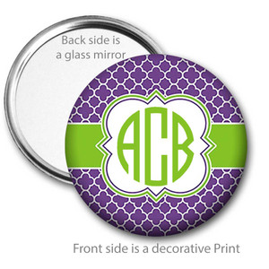 Purple Lime Quatrefoil Monogrammed Pocket Mirror Purple Lime Quatrefoil Monogrammed Pocket Mirror