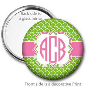 Lime Green Pink Quatrefoil Monogrammed Pocket Mirror Lime Green Pink Quatrefoil Monogrammed Pocket Mirror