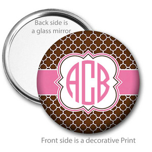Brown Pink Quatrefoil Monogrammed Pocket Mirror Brown Pink Quatrefoil Monogrammed Pocket Mirror