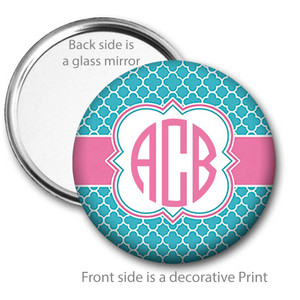 Aqua Blue Pink Monogrammed Pocket Mirror Aqua Blue Pink Monogrammed Pocket Mirror