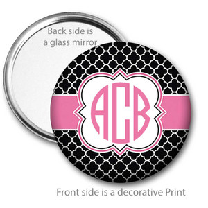 Black Pink Quatrefoil Monogrammed Pocket Mirror Black Pink Quatrefoil Monogrammed Pocket Mirror