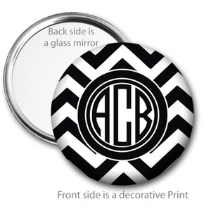 Black Chevron Monogrammed Pocket Mirror Black Chevron Monogrammed Pocket Mirror