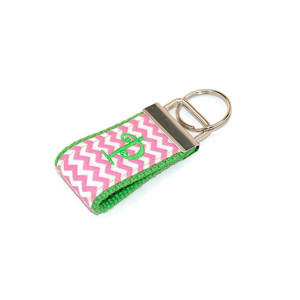 Mini Pink Chevron with Lime Green Embroidered Keychain Mini Pink Chevron with Lime Green Embroidered Keychain