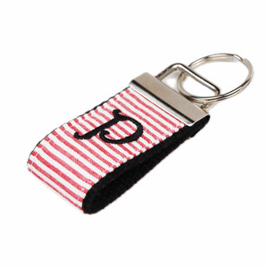 red seersucker keychain with letter and silver hardware red seersucker keychain with letter and silver hardware