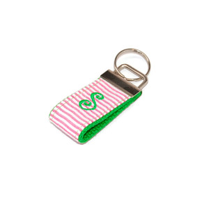 Pink and Green Mini Seersucker Monogrammed Keychain Pink and Green Mini Seersucker Monogrammed Keychain
