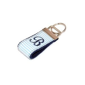Navy Blue Seersucker Mini Monogrammed Keychain Navy Blue Seersucker Mini Monogrammed Keychain