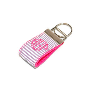 Purple Pink Seersucker Mini Monogrammed Keychain Purple Pink Seersucker Mini Monogrammed Keychain