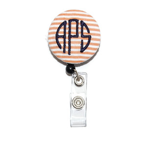 orange seersucker personalized id badge reel orange seersucker personalized id badge reel