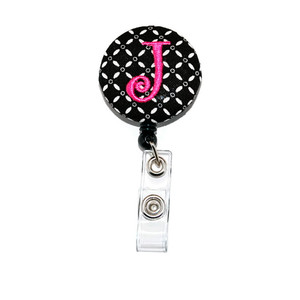 black white grid personalized id badge reel black white grid personalized id badge reel