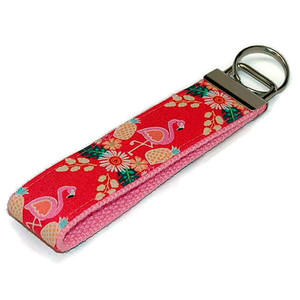 flamingo & pineapple keychain silver hardware in wristlet size flamingo & pineapple keychain silver hardware in wristlet size
