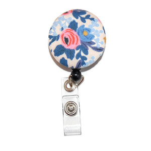 coral floral id badge reel with fabric cover coral floral id badge reel with fabric cover
