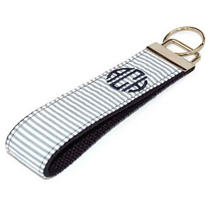 Gray Seersucker with Navy Personalized Key Fob Gray Seersucker with Navy Personalized Key Fob